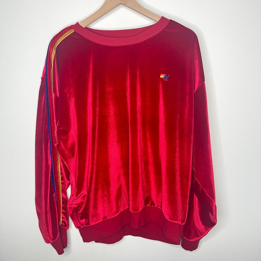 Aviator Nation Red Velvet Relaxed Sweatshirt Medium Womens - Picture 2 of 14